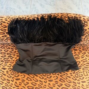 Black Feathered Strapless Top Bustier